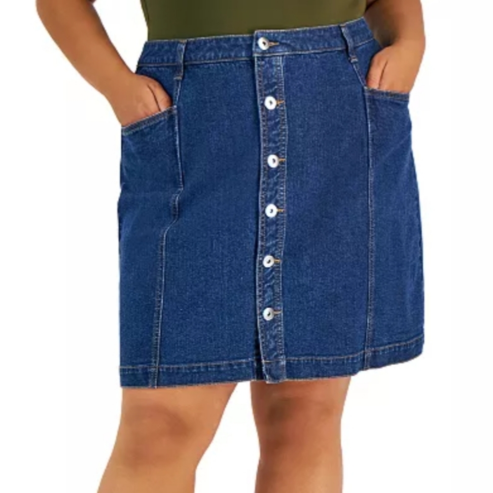 Style & Co. Blue Button-Down Mini Denim Skirt -NWT